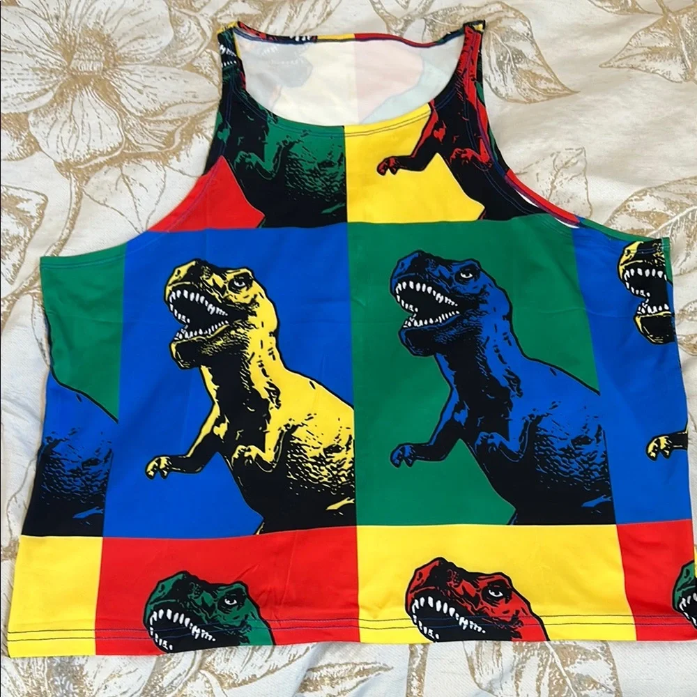 NWOT Pop Art Dinosaur Print Tank Top & Bikini Brief Set Multicolor Menβs XXL - Picture 2 of 4